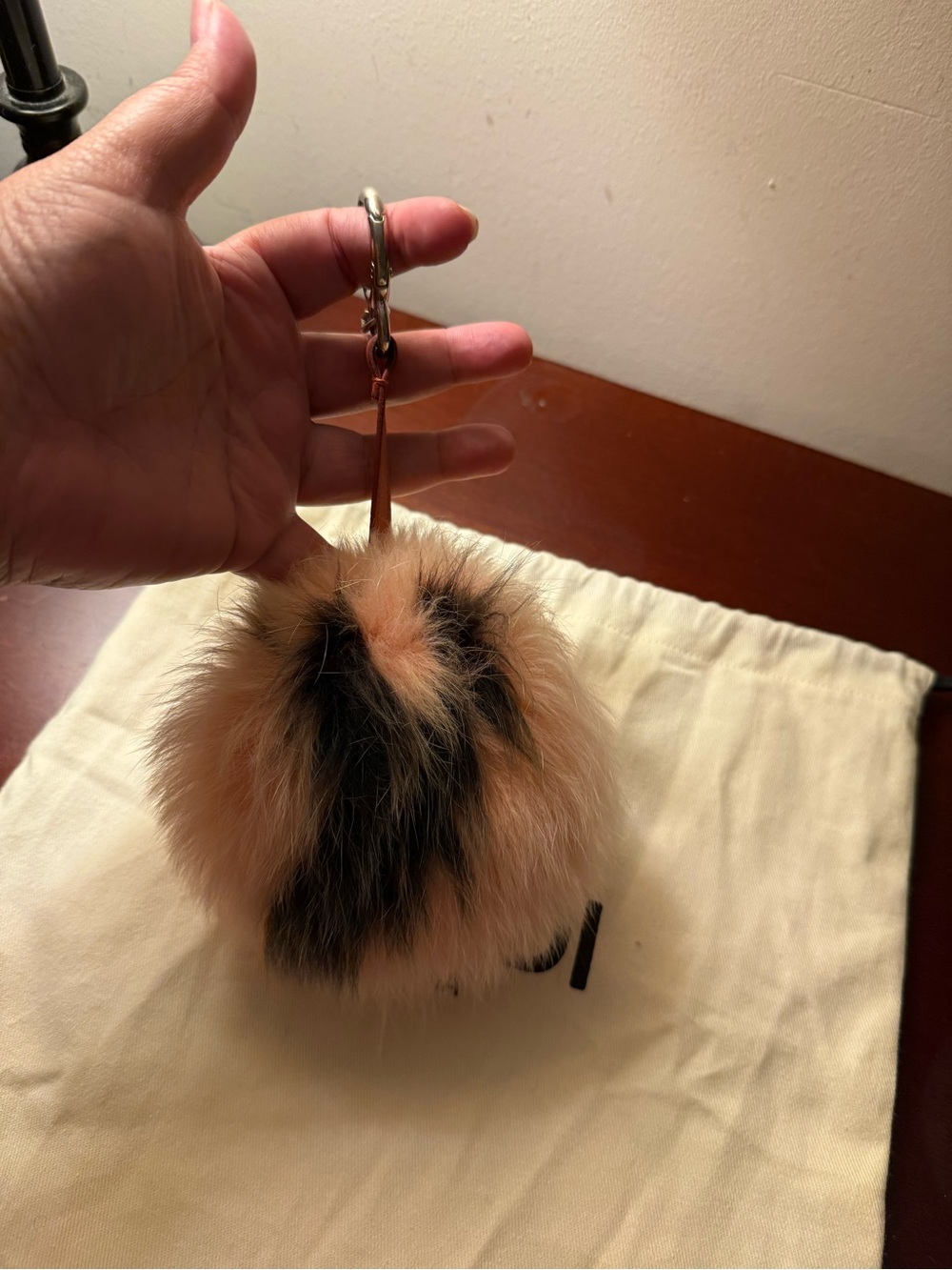 Fendi Fur Pom letter Y Keychain - Peach and Black